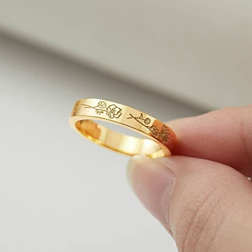Birth Month Flowers Ring, Family Floral Ring, Gift for Mom,Mother Ring