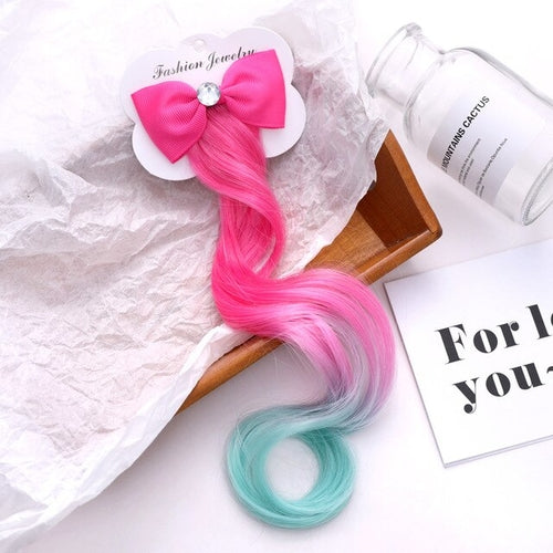 New Girls Lovely Gradient Colorful Wigs Bow