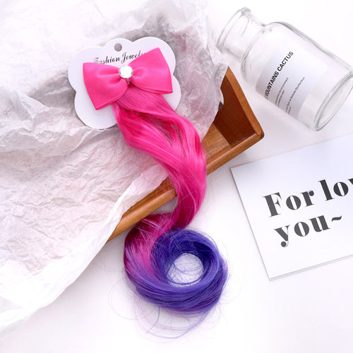 New Girls Lovely Gradient Colorful Wigs Bow