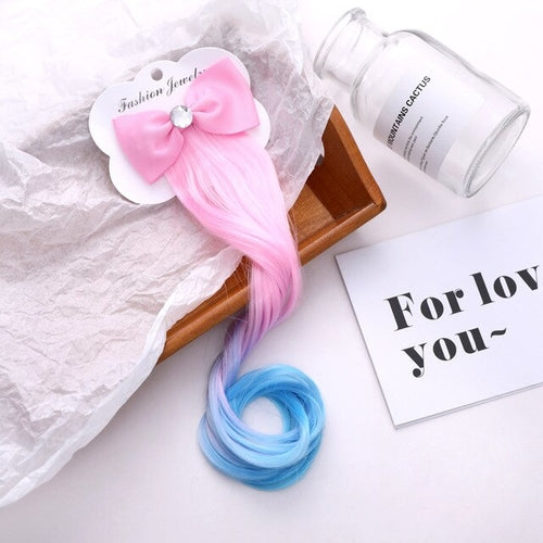New Girls Lovely Gradient Colorful Wigs Bow