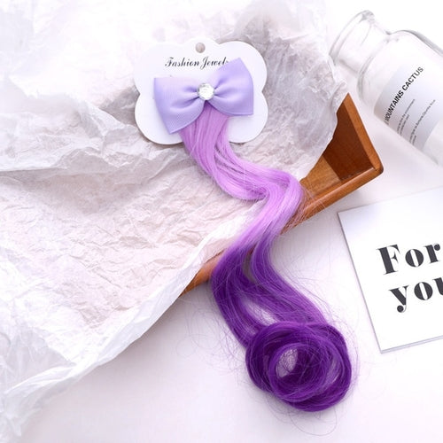 New Girls Lovely Gradient Colorful Wigs Bow