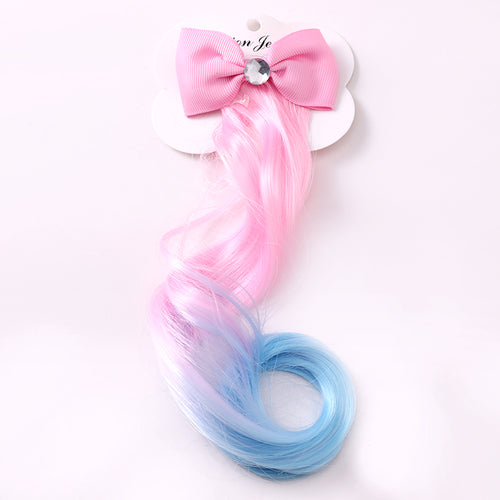 New Girls Lovely Gradient Colorful Wigs Bow