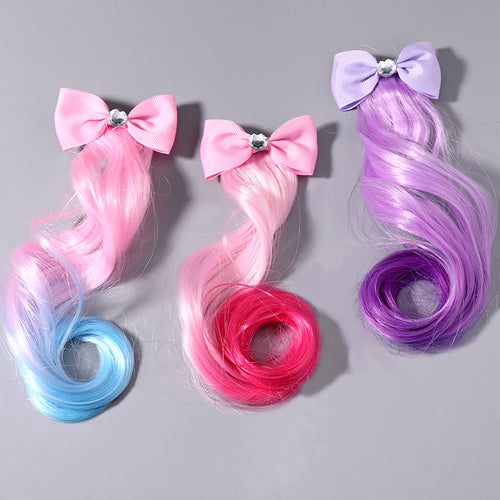 New Girls Lovely Gradient Colorful Wigs Bow