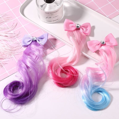 New Girls Lovely Gradient Colorful Wigs Bow